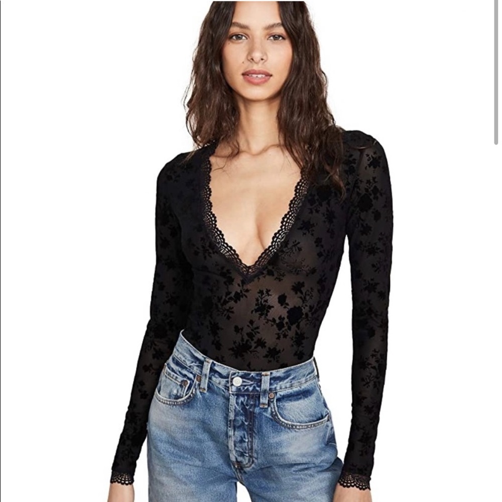Free People Babes in Bandeaus Black Lace Bodysuit Small NWT